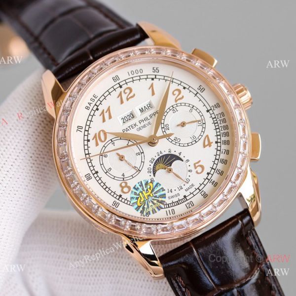JH Swiss Replica Patek Philippe Perpetual Calendar Chronograph 5270z Watch Rose Gold Diamond Bezel JH Swiss Replica Patek Philippe Perpetual Calendar Chronograph 5270z Watch Rose Gold Diamond Bezel
