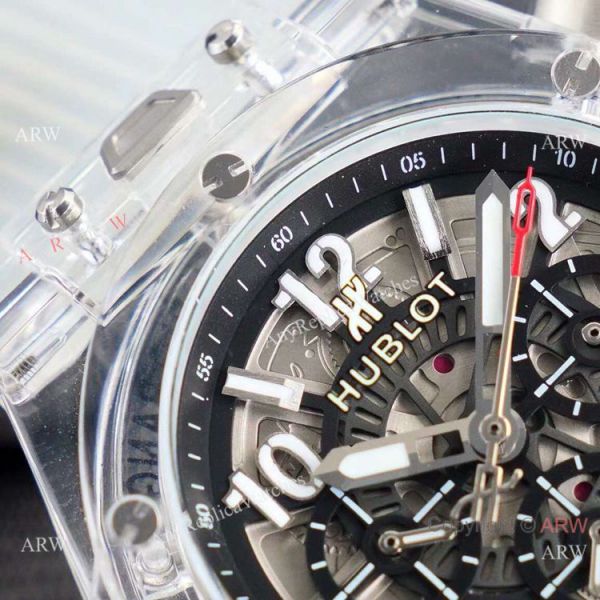 2021 New Hublot Unico Sapphire Transparent Chronograph Watch Black Inner 2021 New Hublot Unico Sapphire Transparent Chronograph Watch Black Inner