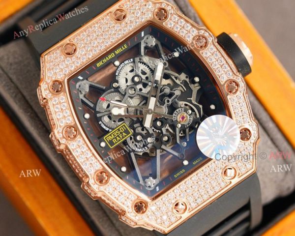 (RM Factory) Rose Gold Richard Mille RM35-01 Replica Watch With Diamonds (RM Factory) Rose Gold Richard Mille RM35-01 Replica Watch With Diamonds
