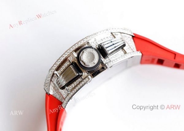 New Richard Mille 011-FM Diamond Watch In Red Rubber Band High End Replica New Richard Mille 011-FM Diamond Watch In Red Rubber Band High End Replica