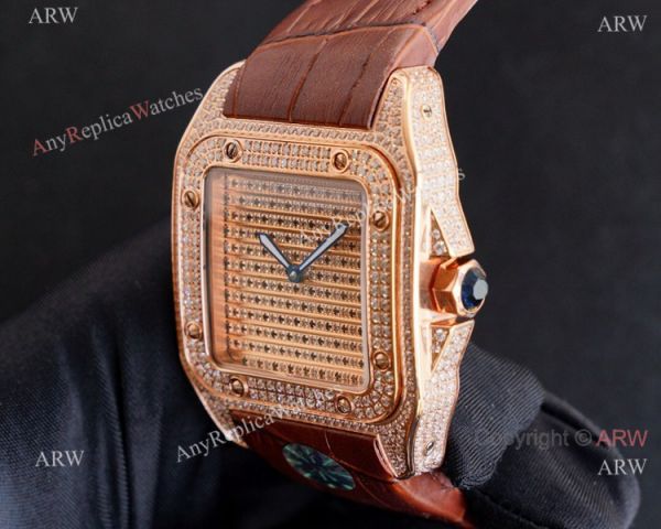 Best Cartier Santos Fully Iced Out Rose Gold Cartier Santos 100 Diamond Watch Replica Best Cartier Santos Fully Iced Out Rose Gold Cartier Santos 100 Diamond Watch Replica