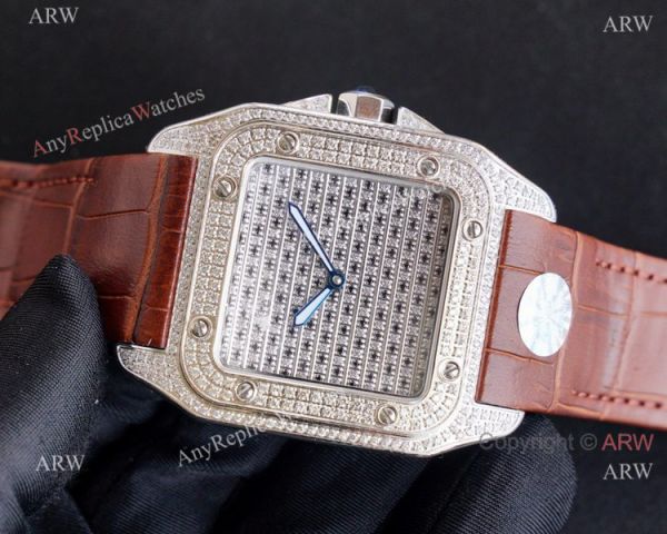 High Quality Fake Cartier Santos Iced Out Replica Watches For Men High Quality Fake Cartier Santos Iced Out Replica Watches For Men