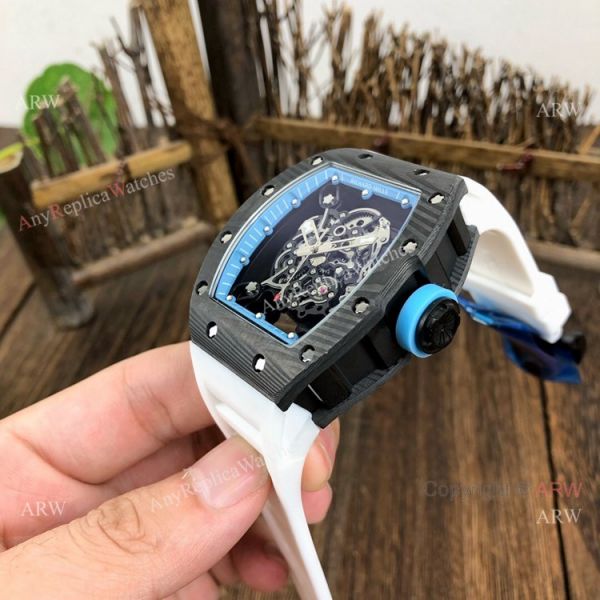 Copy Richard Mille Clear Watch RM055 Carbon Fiber White Rubber Strap Watch Copy Richard Mille Clear Watch RM055 Carbon Fiber White Rubber Strap Watch