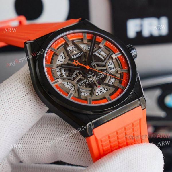 Swiss Grade Zenith Defy Classic Skeleton Dial Orange Rubber Strap High End Replica Watch Swiss Grade Zenith Defy Classic Skeleton Dial Orange Rubber Strap High End Replica Watch