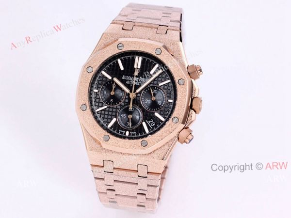 New Audemars Piguet Frosted Gold Royal Oak Rose Gold Watch 41mm Silver Dial with Stop Function High Copy New Audemars Piguet Frosted Gold Royal Oak Rose Gold Watch 41mm Silver Dial with Stop Function High Copy
