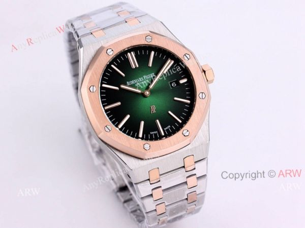 New Audemars Piguet Royal Oak 41 Rose Gold Green Dial Knockoff Watch Automatic New Audemars Piguet Royal Oak 41 Rose Gold Green Dial Knockoff Watch Automatic