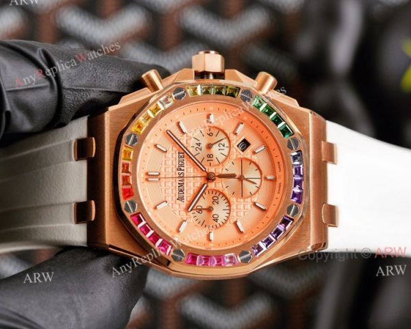 Knockoff Audemars Piguet Royal Oak 42mm Rose Gold Rainbow Watch Quartz Movement Knockoff Audemars Piguet Royal Oak 42mm Rose Gold Rainbow Watch Quartz Movement