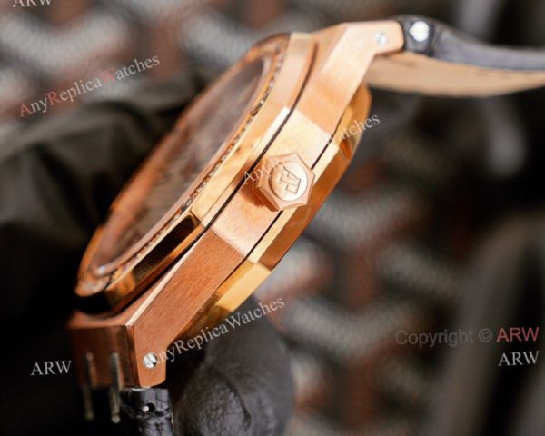 High End Replica Audemars Piguet Royal Oak Rose Gold Grey Dial Automatic Watch With Diamonds Black Leather Strap High End Replica Audemars Piguet Royal Oak Rose Gold Grey Dial Automatic Watch With Diamonds Black Leather Strap