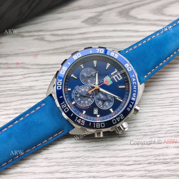Replica Tag Heuer Formula 1 Blue Dial Chronograph Men Watch 43mm With Blue Leather Strap Replica Tag Heuer Formula 1 Blue Dial Chronograph Men Watch 43mm With Blue Leather Strap