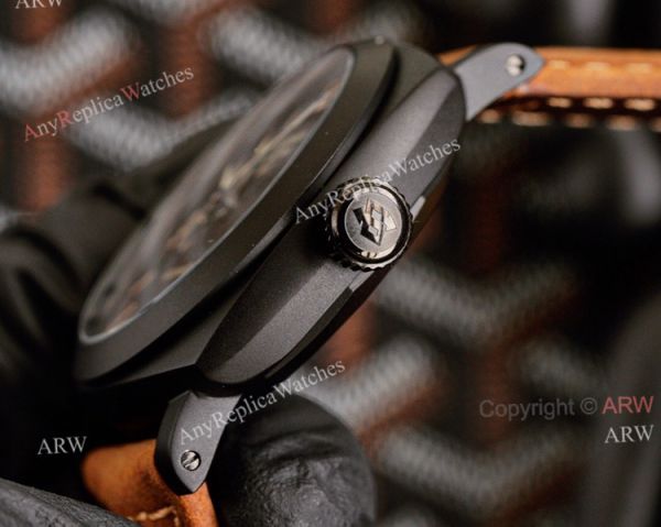 All Black Panerai Radiomir GMT Automatic Watch 45mm Brown Leather Strap High Copy All Black Panerai Radiomir GMT Automatic Watch 45mm Brown Leather Strap High Copy