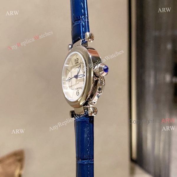 New Pasha De Cartier Watch 35mm white face blue leather strap replica New Pasha De Cartier Watch 35mm white face blue leather strap replica