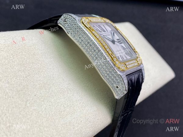 Swiss Quality Iced Out Cartier Santos De Watch Two Tone Sapphire Crystal Swiss Quality Iced Out Cartier Santos De Watch Two Tone Sapphire Crystal