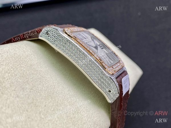 Swiss Quality Iced Out Cartier Santos de Watch Two Tone Rose Gold Sapphire Crystal Swiss Quality Iced Out Cartier Santos de Watch Two Tone Rose Gold Sapphire Crystal
