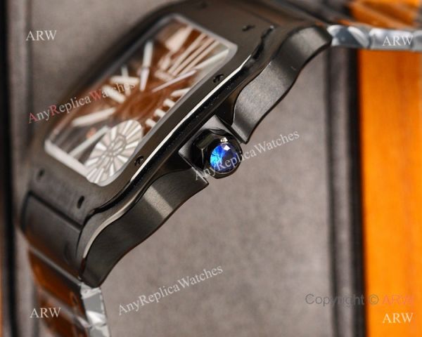 New Replica Santos de Cartier Skeleton watch All Black Swiss Quality New Replica Santos de Cartier Skeleton watch All Black Swiss Quality