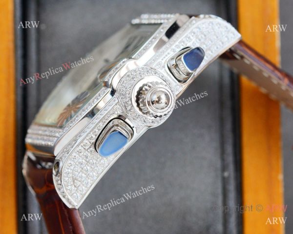 Iced Out Cartier Roadster Replica Watch White Chronograph Dial Men Watch Iced Out Cartier Roadster Replica Watch White Chronograph Dial Men Watch