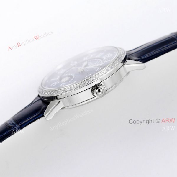(GF) Swiss Replica Jaeger Lecoultre Moonphase Watch Blue Dial With Diamond Bezel (GF) Swiss Replica Jaeger Lecoultre Moonphase Watch Blue Dial With Diamond Bezel