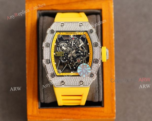 (RM Factory) Clone Richard Mille RM035-01 Orange Rubber Strap Knockoff Watch With Diamonds (RM Factory) Clone Richard Mille RM035-01 Orange Rubber Strap Knockoff Watch With Diamonds