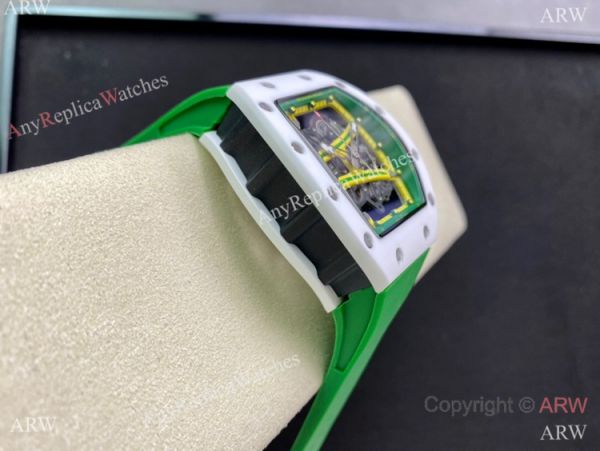 Super Clone Richard Mille Rm 59-01 Yohan Blake Tourbillon Watch White CeramicGreen Rubber Strap Super Clone Richard Mille Rm 59-01 Yohan Blake Tourbillon Watch White CeramicGreen Rubber Strap