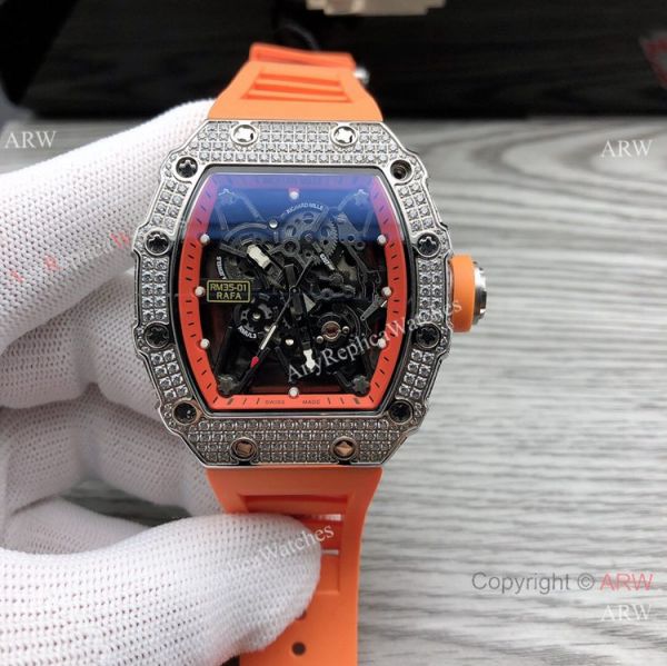 Swiss Quality Richard Mille RM35-01 Rafael Nadal Watch Diamond Case Red Rubber Strap Swiss Quality Richard Mille RM35-01 Rafael Nadal Watch Diamond Case Red Rubber Strap