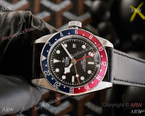 Copy Tudor Black Bay GMT Pepsi Bezel Black Leather Strap Watch Copy Tudor Black Bay GMT Pepsi Bezel Black Leather Strap Watch