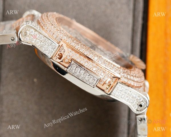 Swiss Grade Patek Philippe Nautilus 40mm Watch 9015 Ultra-thin Full Diamond Dial 2-Tone Rose Gold Swiss Grade Patek Philippe Nautilus 40mm Watch 9015 Ultra-thin Full Diamond Dial 2-Tone Rose Gold
