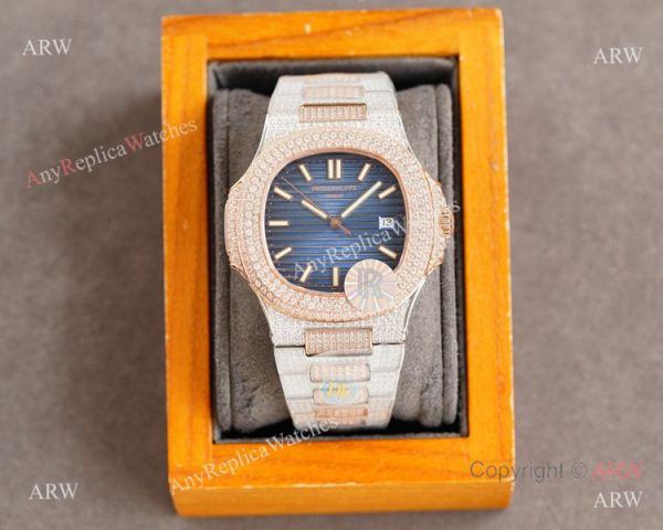 Swiss Replica Iced Out Patek Philippe Nautilus 9015 Ultra-thin Watch 2-Tone Rose Gold Chocolate Dial 40mm Swiss Replica Iced Out Patek Philippe Nautilus 9015 Ultra-thin Watch 2-Tone Rose Gold Chocolate Dial 40mm