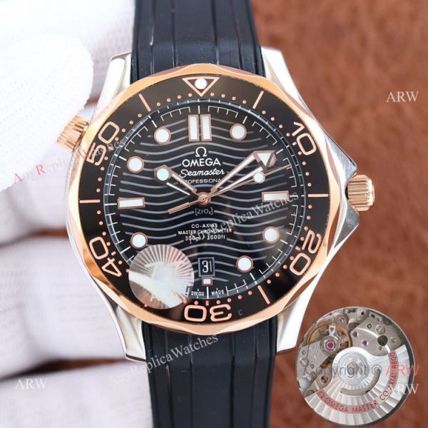 Swiss Quality Copy Omega Seamaster 300m Citizen Watch Two Tone Rose Gold Blue Rubber Strap Swiss Quality Copy Omega Seamaster 300m Citizen Watch Two Tone Rose Gold Blue Rubber Strap