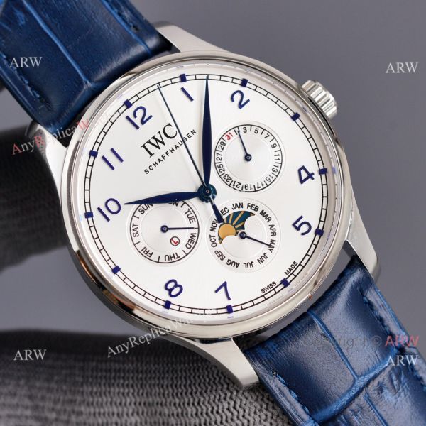 IWC Portuguese Moonphase 42MM Blue Face Arabic Leather Strap Watch IWC Portuguese Moonphase 42MM Blue Face Arabic Leather Strap Watch