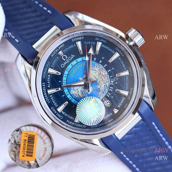 Swiss Quality Omega Aqua Terra Worldtimer Blue Rubber Watch Swiss Quality Omega Aqua Terra Worldtimer Blue Rubber Watch