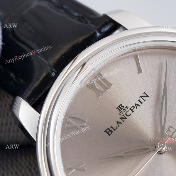Fake Blancpain Villeret Gray Face 40MM Watch With Roman Markers Leather Band Fake Blancpain Villeret Gray Face 40MM Watch With Roman Markers Leather Band