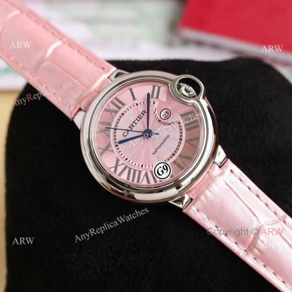 Copy Balloon Blue Cartier Wave Pink Dial V6 Watch with Pink Leather Strap Copy Balloon Blue Cartier Wave Pink Dial V6 Watch with Pink Leather Strap