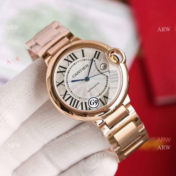 Replica V6 Cartier Balloon Blue Rose Gold Case White Face Watch SS Strap Replica V6 Cartier Balloon Blue Rose Gold Case White Face Watch SS Strap