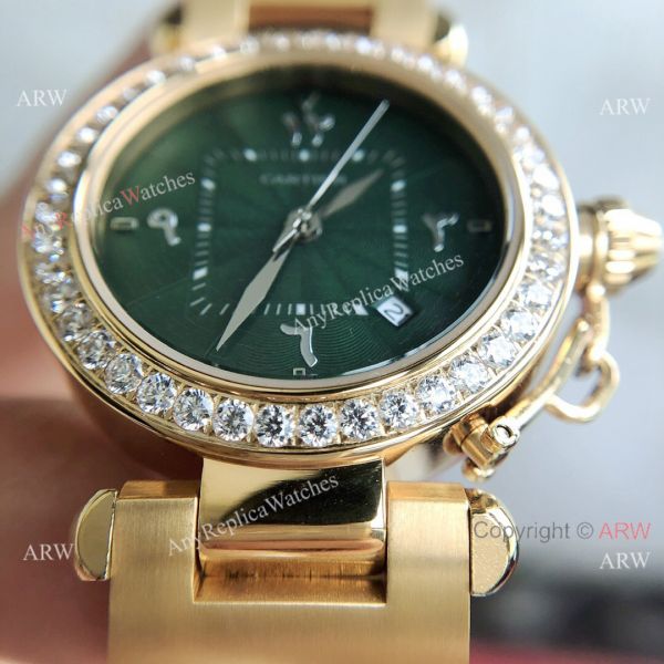 Replica Cartier Pasha Diamond Bezel Deep Green Dial Gold Watch With Arabic Markers Replica Cartier Pasha Diamond Bezel Deep Green Dial Gold Watch With Arabic Markers