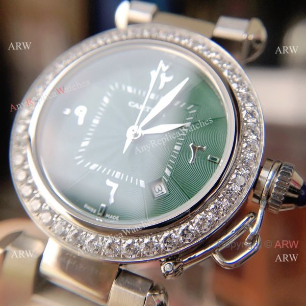 New Replica Cartier Pasha Diamond Bezel Deep Green Dial 316L SS Watch With Arabic Markers New Replica Cartier Pasha Diamond Bezel Deep Green Dial 316L SS Watch With Arabic Markers