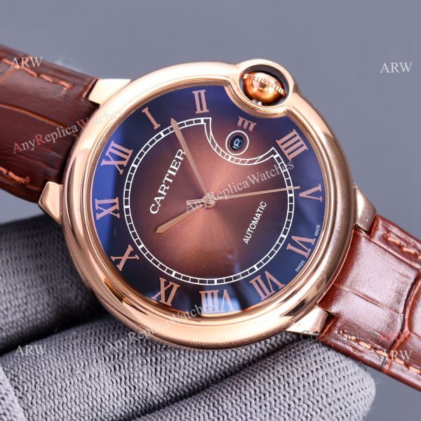 Copy Balloon Blue Cartier Gradient Face Gold Case 42MM Watch Leather Strap Copy Balloon Blue Cartier Gradient Face Gold Case 42MM Watch Leather Strap