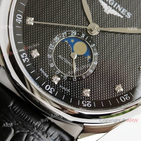 (GF) Swiss Grade Longines Moon phase Master Watch Black Leather Strap (GF) Swiss Grade Longines Moon phase Master Watch Black Leather Strap