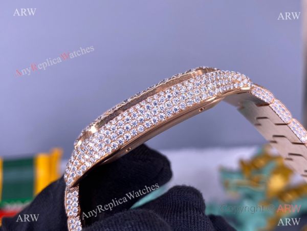 BV Factory Cartier Santos de Watch Iced Out Rose Gold Case BV Factory Cartier Santos de Watch Iced Out Rose Gold Case