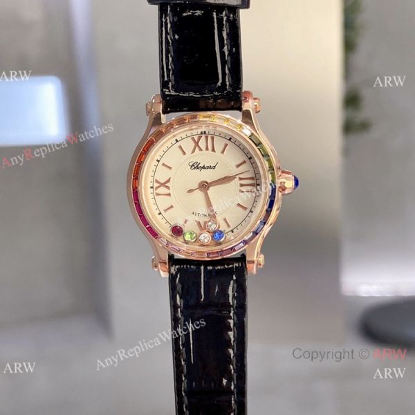 Replica Chopard Happy Sport Quartz 30mm Watch Rainbow bezel Rose Gold Replica Chopard Happy Sport Quartz 30mm Watch Rainbow bezel Rose Gold