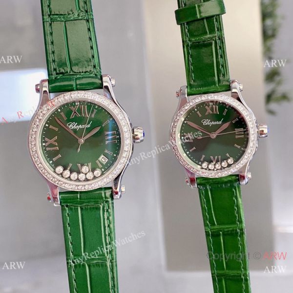 Copy Chopard Happy Sport Quartz Watch Rose Gold Olive Green Face Copy Chopard Happy Sport Quartz Watch Rose Gold Olive Green Face