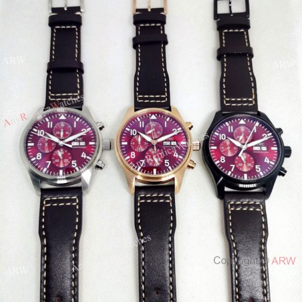Best Replica IWC Pilots Cherry red Face Rose Gold Automatic Watches Best Replica IWC Pilots Cherry red Face Rose Gold Automatic Watches