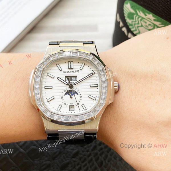 Clone Patek Philippe Annual Calendar Nautilus Watch Gray Dial Diamond Bezel Clone Patek Philippe Annual Calendar Nautilus Watch Gray Dial Diamond Bezel