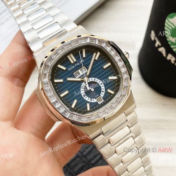 Clone Patek Philippe Annual Calendar Nautilus Watches Olive Green with Diamond 42mm Clone Patek Philippe Annual Calendar Nautilus Watches Olive Green with Diamond 42mm