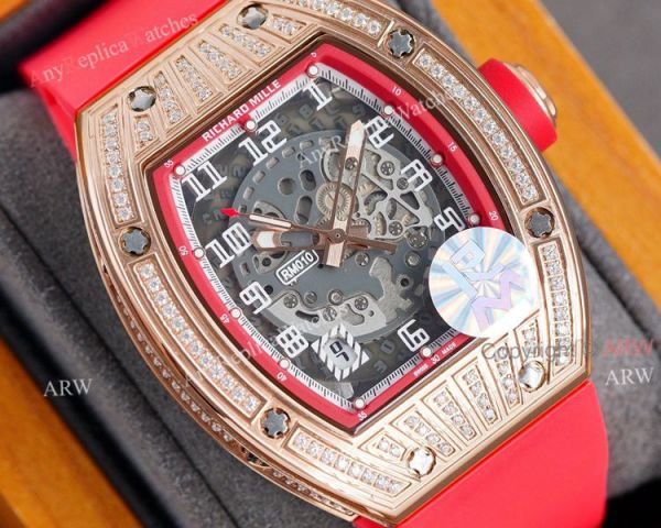 (RM Factory) Knockoff Richard Mille Rm010 Rose Gold Skeleton Watch Red Rubber Strap (RM Factory) Knockoff Richard Mille Rm010 Rose Gold Skeleton Watch Red Rubber Strap