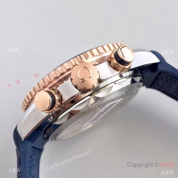 (OM)New Copy Swiss Omega Seamaster 9900 Watch Rose Gold Blue Leather (OM)New Copy Swiss Omega Seamaster 9900 Watch Rose Gold Blue Leather