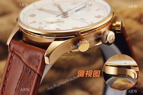 Fake IWC Portuguese Rose Gold Chronograph Watch Black Leather Band Fake IWC Portuguese Rose Gold Chronograph Watch Black Leather Band