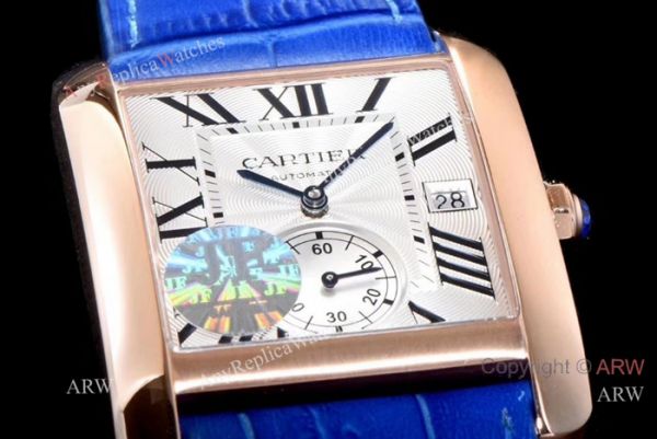 Swiss Grade Cartier Tank MC Automatic watch Rose Gold Blue Leather Strap Swiss Grade Cartier Tank MC Automatic watch Rose Gold Blue Leather Strap