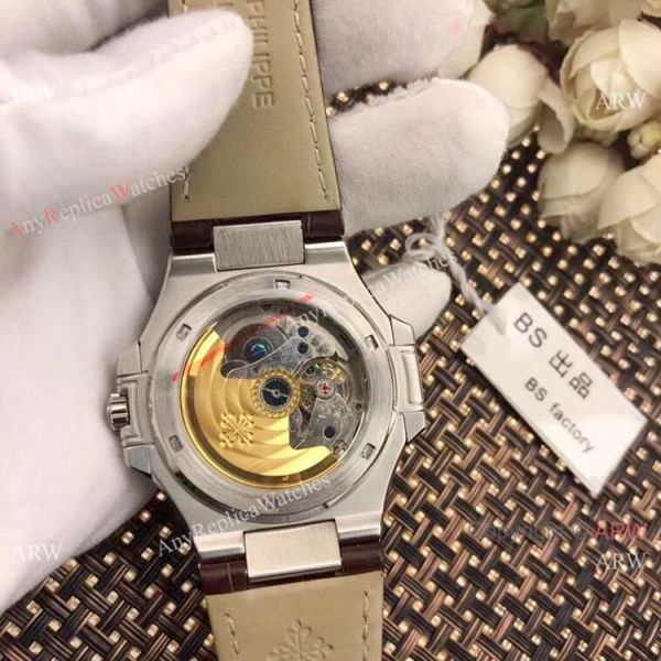 New Patek Philippe Nautilus White Face Annual Calendar Watch Brown Leather Strap New Patek Philippe Nautilus White Face Annual Calendar Watch Brown Leather Strap