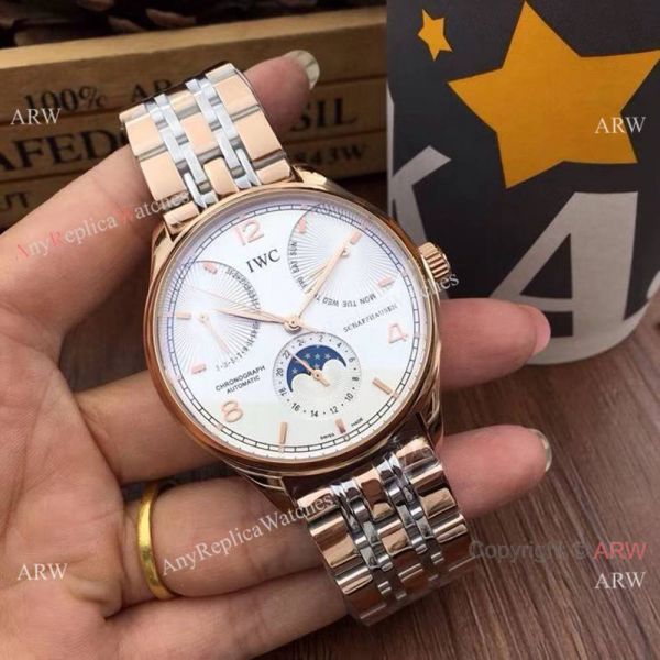 Replica IWC Portuguese Black Face Watch Two Tone Rose Gold Moonphase Replica IWC Portuguese Black Face Watch Two Tone Rose Gold Moonphase
