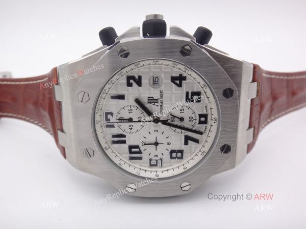 Cheap Audemars Piguet Replica Watches Royal Oak SS White Chronograph Brown Leather Band Cheap Audemars Piguet Replica Watches Royal Oak SS White Chronograph Brown Leather Band