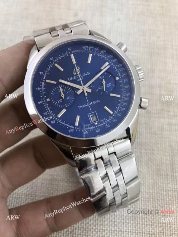 Breitling Transocean Blue Dial Chronograph Replica Watch Stainless Steel Breitling Transocean Blue Dial Chronograph Replica Watch Stainless Steel